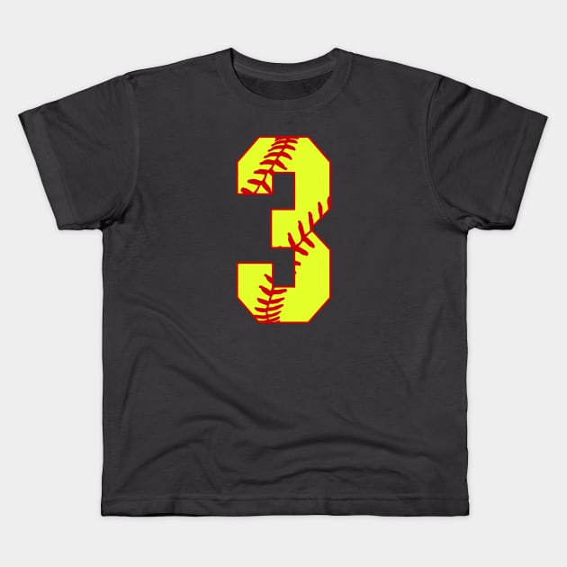 Fastpitch Softball Number 3 #3 Softball Shirt Jersey Uniform Favorite Player Biggest Fan Kids T-Shirt by TeeCreations